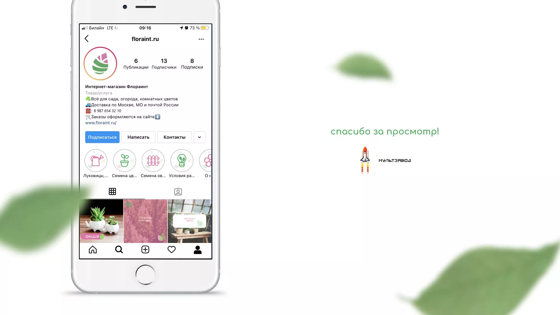 Разработка оформления профиля Instagram для магазина «Floraint» в Называевске